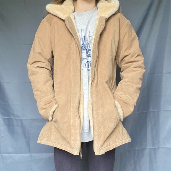 Beautiful St John’s Bay Pennylane Suede Large Tan 100% Leather Warm Winter Coat - Picture 2 of 11